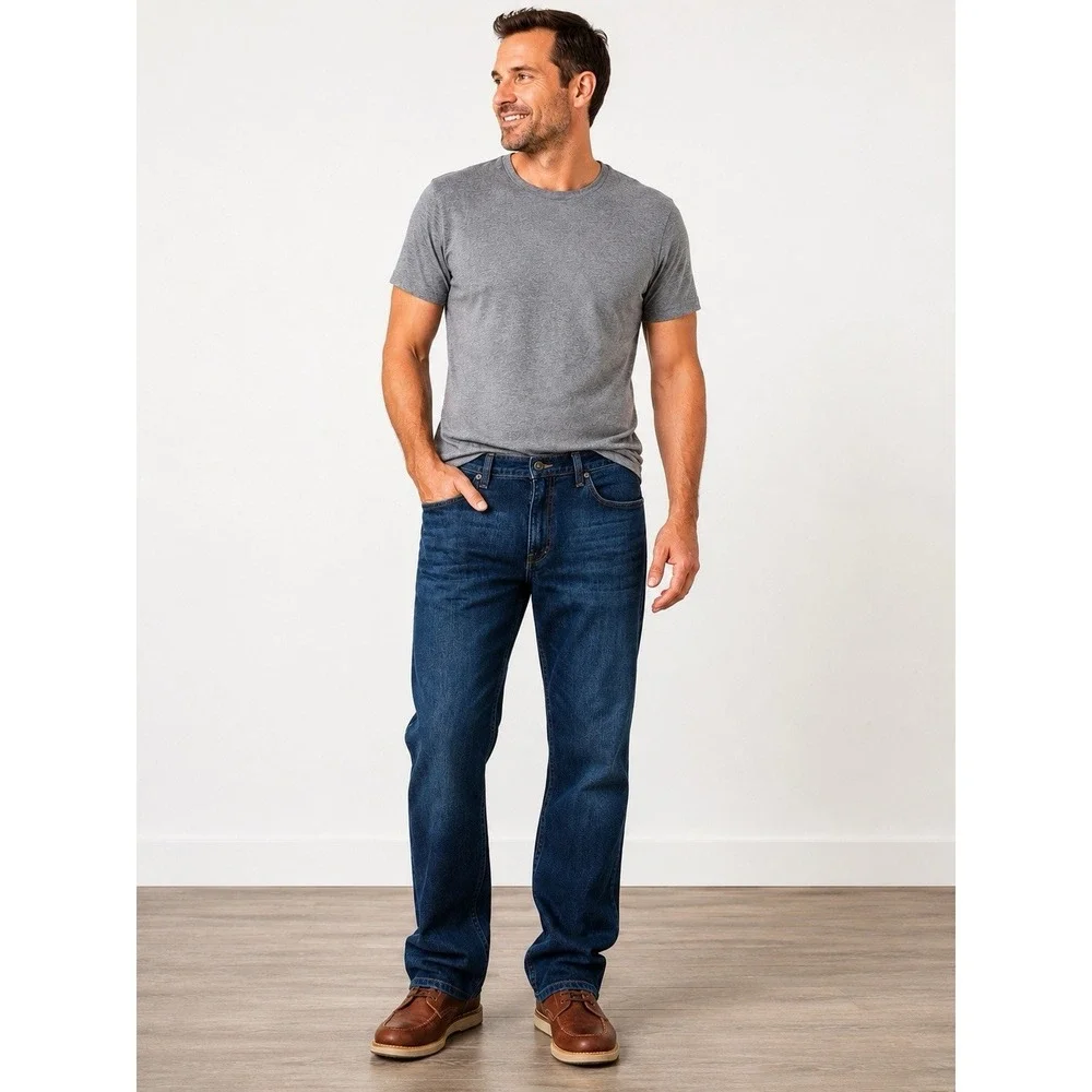 True Nation Men's Jeans 44x30 Blue Denim Straight Leg Stretch Dark Wash